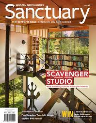 Front cover of Sanctuary magazine. Issue 46. Photograph of a home studio constructed from salvaged timber.
